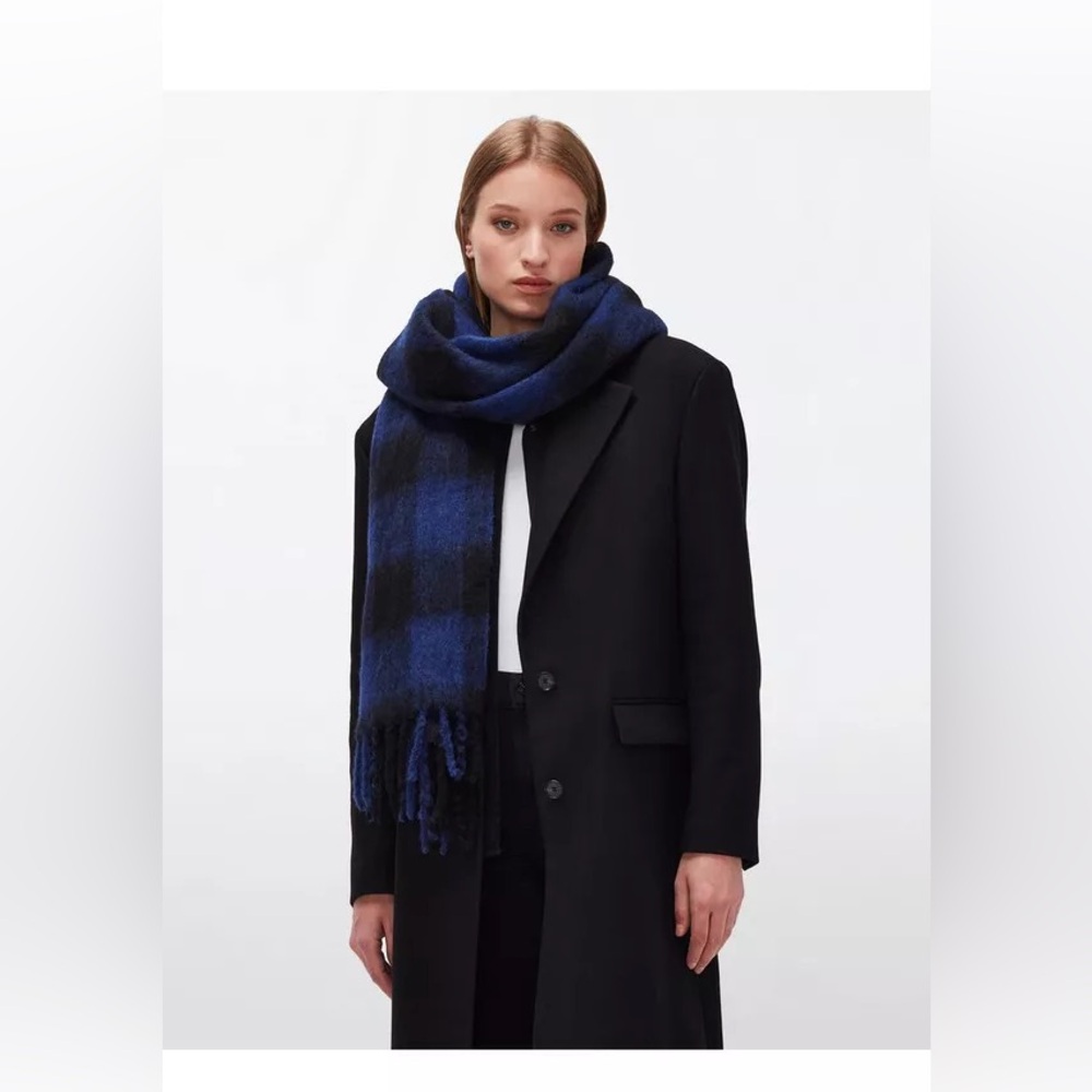 7 For All Mankind. Oversized Alpaca Scarf In Blue Check. Worn 2x.